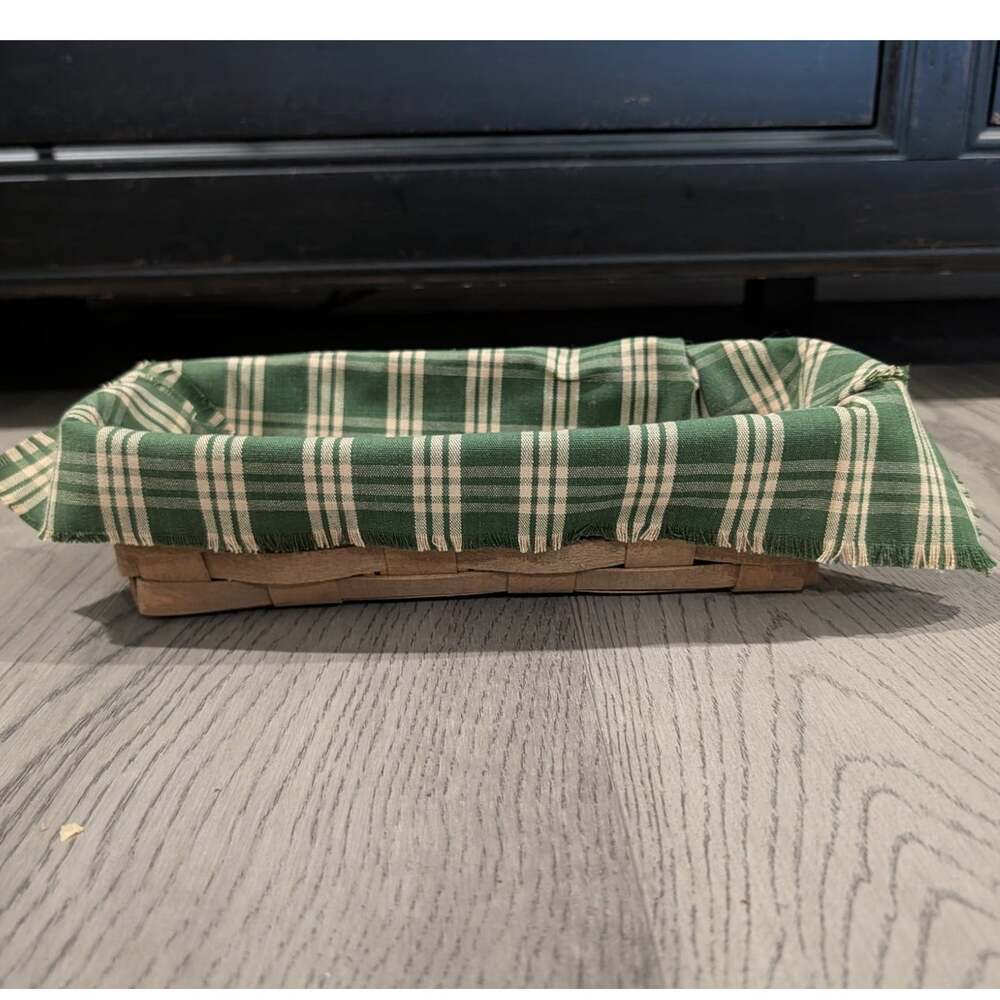 Vintage Longaberger Bread Basket with Green Plaid Fabric Liner 1985